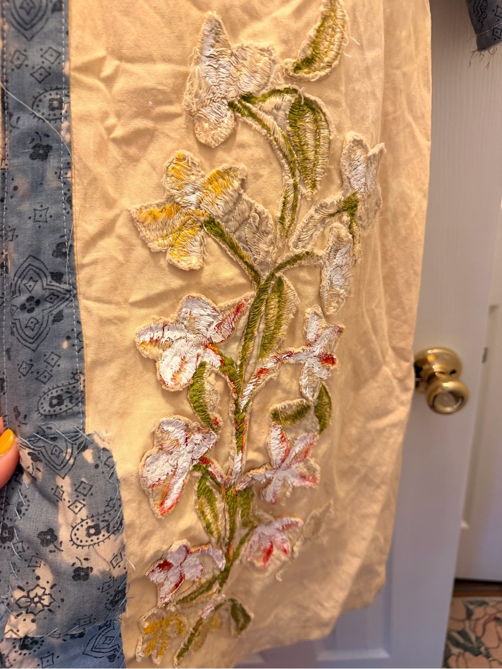 Embroidered Pale Yellow Open-Front duster with Blue Trim free people like - Picture 4 of 13